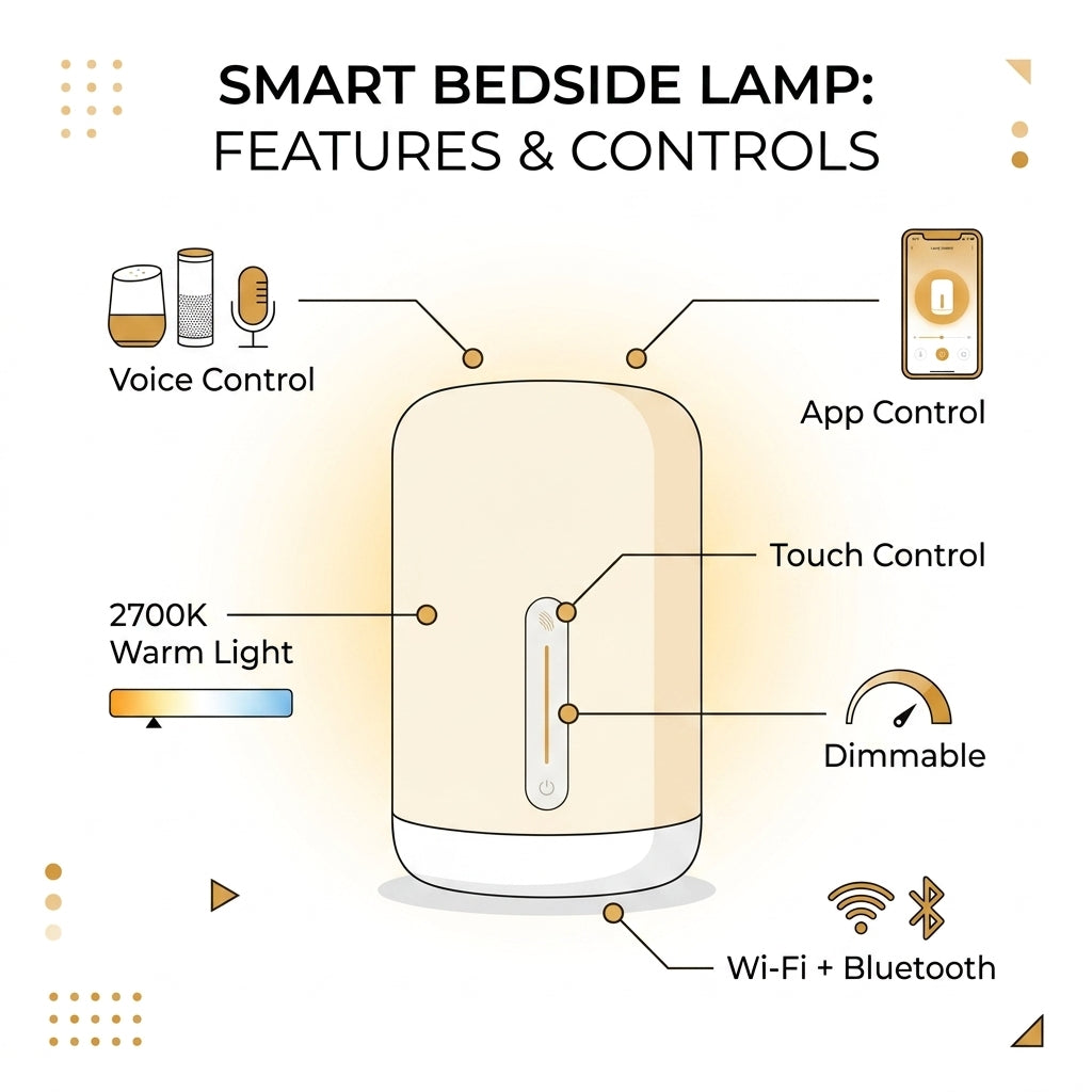Smart Bedside Lamp – App, Voice & Touch Control, 2700K Warm Light | GadgetMall