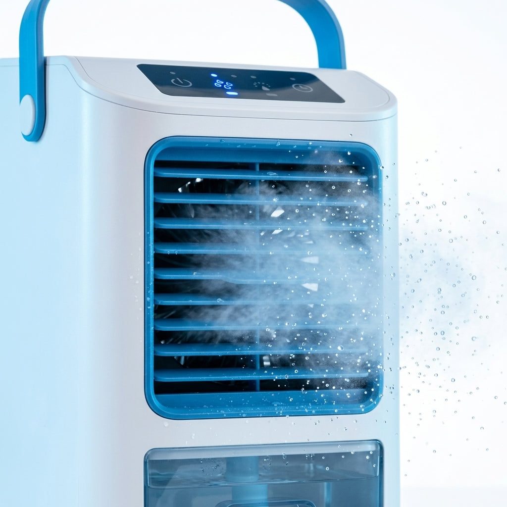 Portable Desktop Air Cooler & Humidifying Spray Fan – 24W, 2-Speed Quiet Cooling | GadgetMall