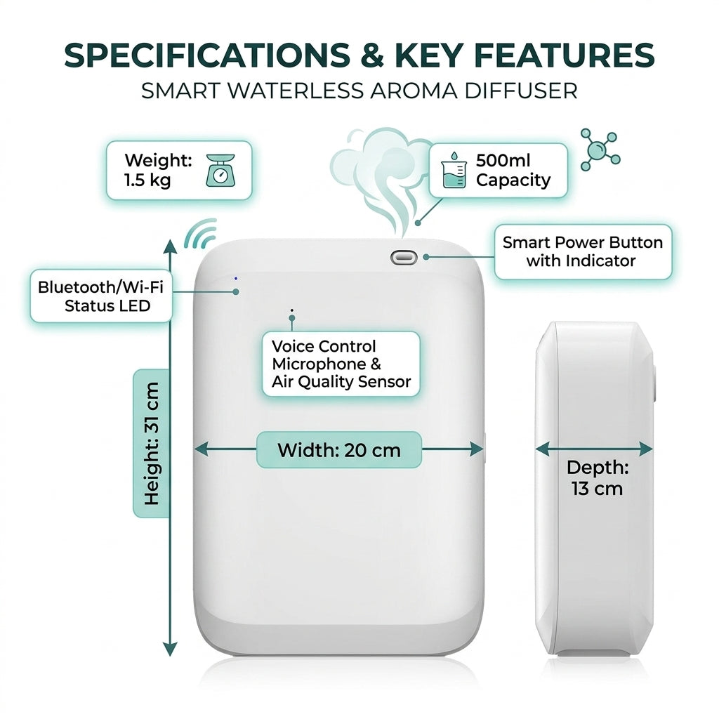 Smart Waterless Aroma Diffuser – 500ml, App-Controlled, 40dB Quiet | GadgetMall
