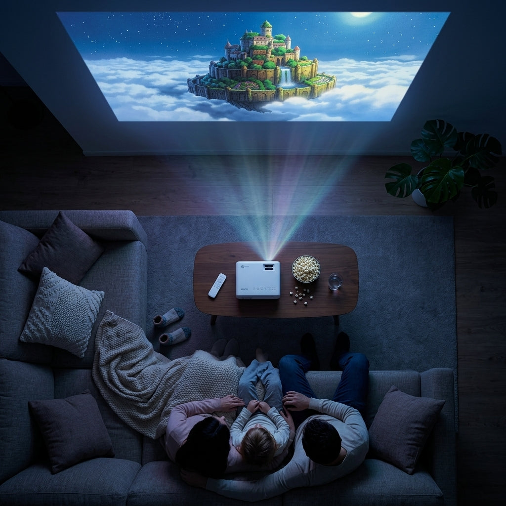 Portable Smart Projector – Android 14, Wi-Fi, Bluetooth & Auto Keystone | GadgetMall