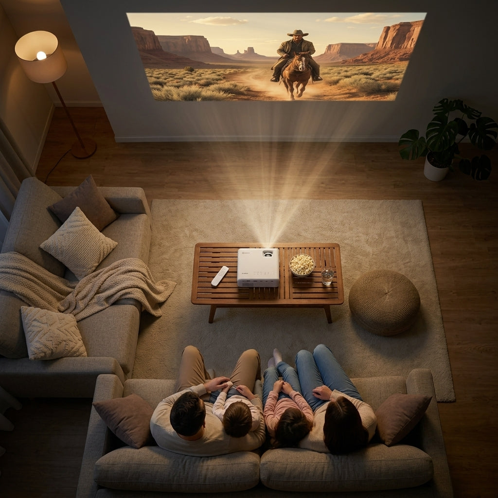 Portable Smart Projector – Android 14, Wi-Fi, Bluetooth & Auto Keystone | GadgetMall