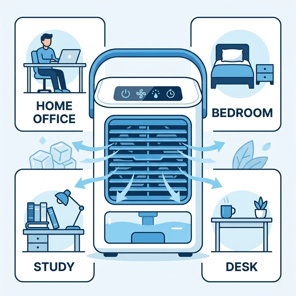 Portable Desktop Air Cooler & Humidifying Spray Fan – 24W, 2-Speed Quiet Cooling | GadgetMall