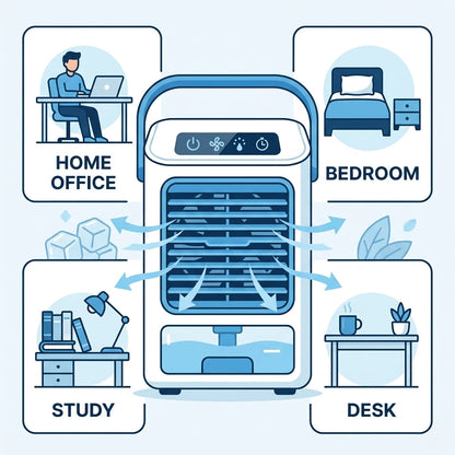 Portable Desktop Air Cooler & Humidifying Spray Fan – 24W, 2-Speed Quiet Cooling | GadgetMall
