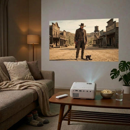 Portable Smart Projector – Android 14, Wi-Fi, Bluetooth & Auto Keystone | GadgetMall