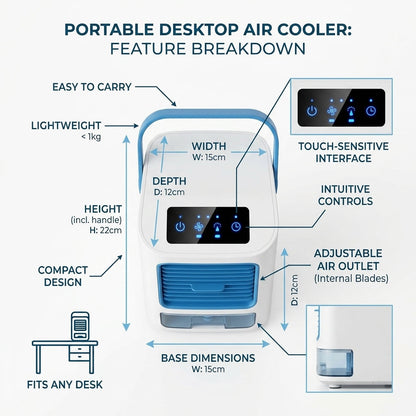 Portable Desktop Air Cooler & Humidifying Spray Fan – 24W, 2-Speed Quiet Cooling | GadgetMall