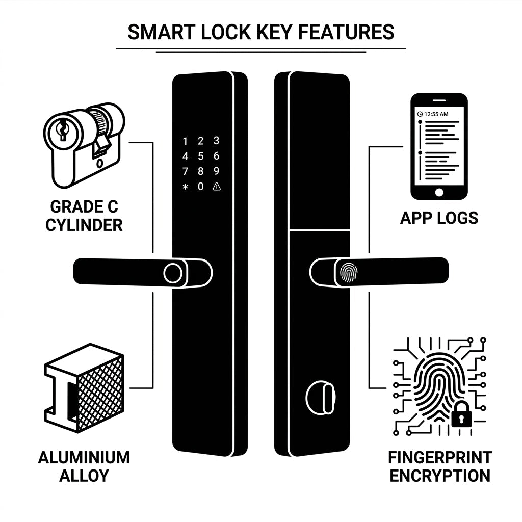 Smart Door Handle Lock – Fingerprint, Keypad, Card & App Control | GadgetMall