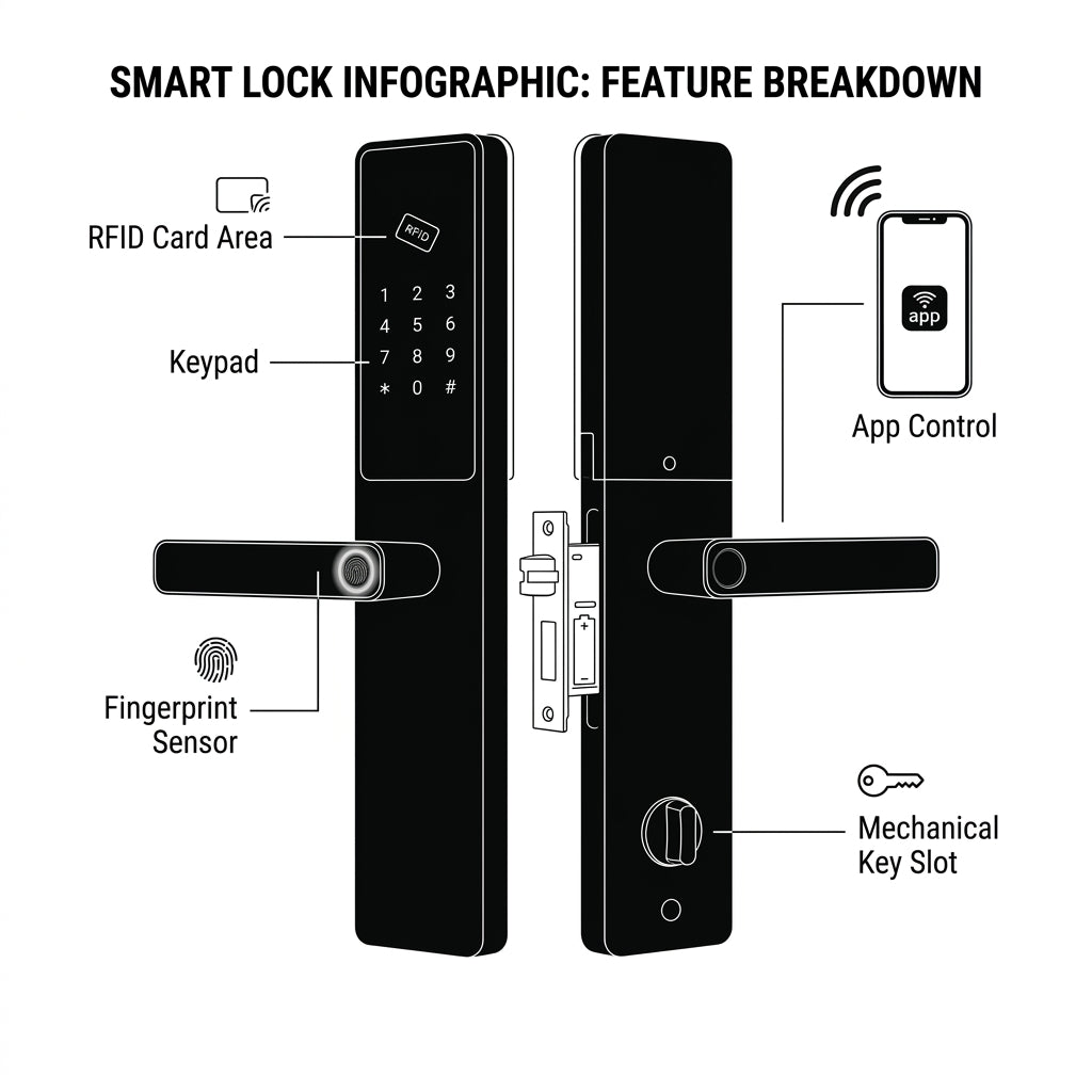 Smart Door Handle Lock – Fingerprint, Keypad, Card & App Control | GadgetMall