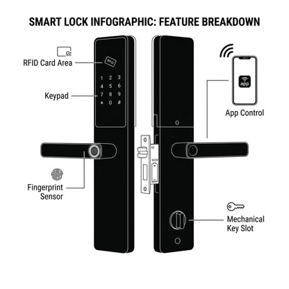 Smart Door Handle Lock – Fingerprint, Keypad, Card & App Control | GadgetMall