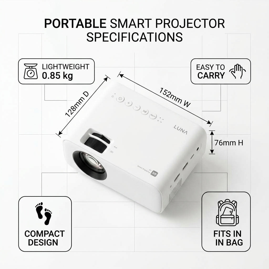 Portable Smart Projector – Android 14, Wi-Fi, Bluetooth & Auto Keystone | GadgetMall